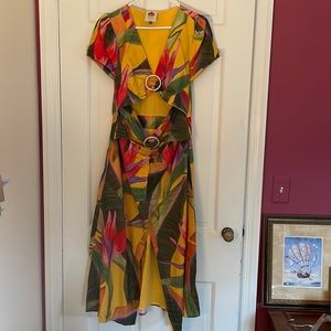 Farm Rio Yellow Garden Midi Dress. Size M